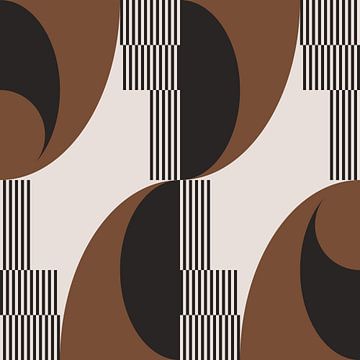 Abstracte Retro Geometrie in Bruin, Wit, Zwart. Moderne abstracte geometrische kunst nr. 5 van Dina Dankers