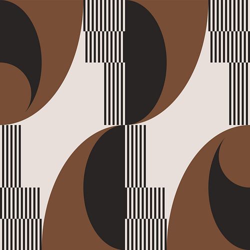 Abstracte Retro Geometrie in Bruin, Wit, Zwart. Moderne abstracte geometrische kunst nr. 5