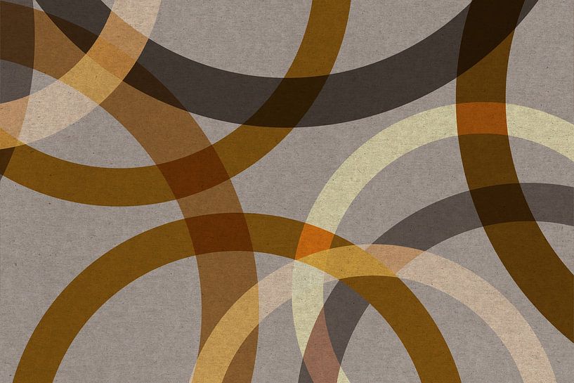 Abstract organic shapes in brown, ocher, beige. Modern geometry in retro style no. 2 by Dina Dankers