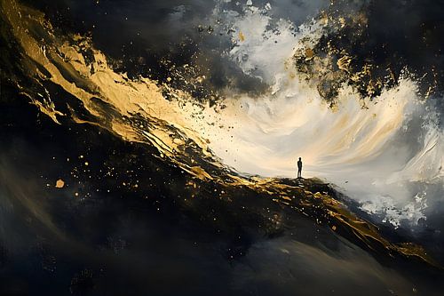 Gouden Schilderij | Zwart | Langwerpig Schilderij | Groot Schilderij Woonkamer