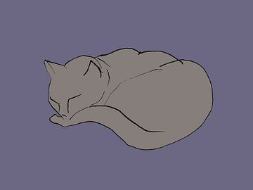 Slapende kat, lijntekening van Paul Nieuwendijk