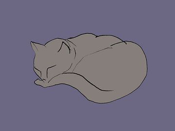 Slapende kat, lijntekening van Paul Nieuwendijk