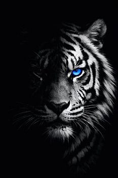 Tigre aux yeux bleus dans l'obscurité