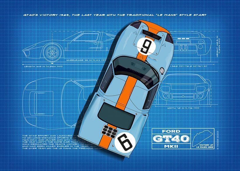 GT40 Le Mans 1969 Blueprint by Theodor Decker
