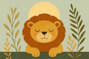 Ruhiger Löwe mit Blättern von Imperial Art House