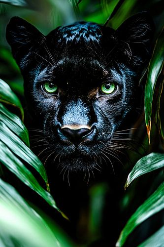 Zwarte panter met groene ogen