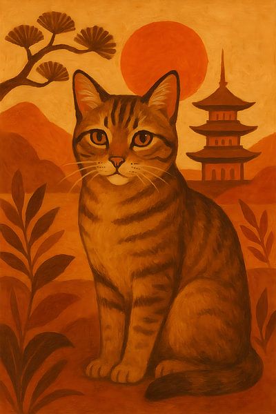 Cat in boho style painting. by Johannes