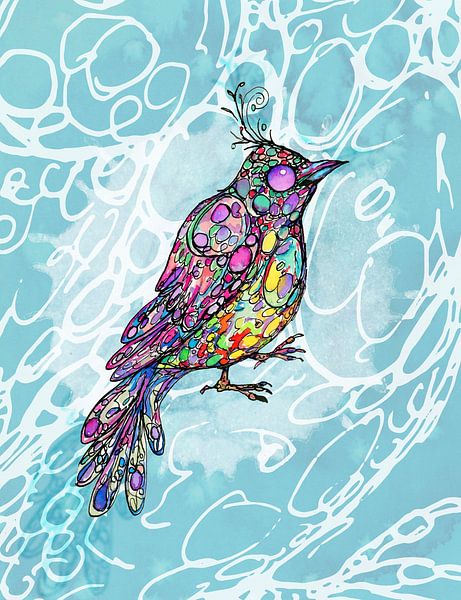 Gekleurde vogel aquarel, de krasgaai van Bianca Wisseloo