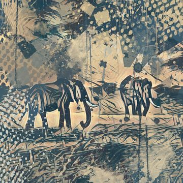 Vintage stijl landschap met olifanten