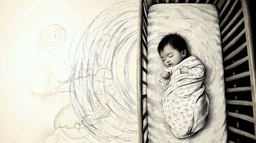 Slapende baby in een kinderbedje