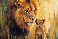 Lion et son petit à proximité