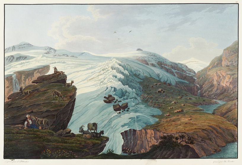 View of the Rheinwald Glacier taken near the shepherds' huts in Bergamo, Johann Ludwig Bleuler by Masterful Masters