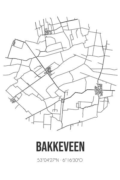 Bakkeveen (Fryslan) | Map | Black and white by Prints of Place