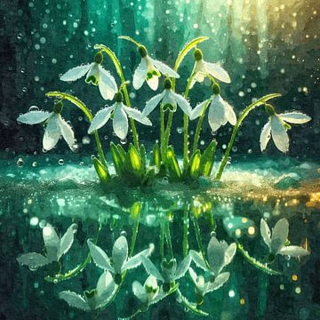 Magische symmetrie - sneeuwklokjes en druppels van Sabine Wagner