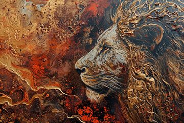 Lion painting with gold and elegant texture by Digitale Schilderijen