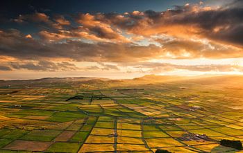 Äcker bei Sonnenuntergang, Serra do Cume, Terceira, Azoren