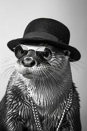 Otter With Hat And Glasses In An Elegant Portrait by Poster Art Shop