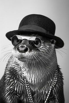 Otter met hoed en bril in een elegant portret van Poster Art Shop