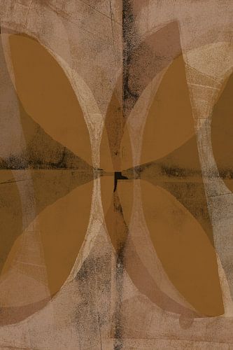 Abstracte vormen in terracotta, zwart en wit.