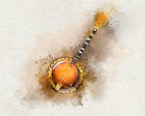 Banjo in Vibrant Watercolor - Colorful Stringed Musical Instrument
