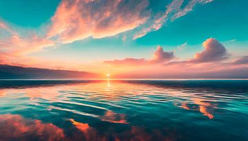 Zee met golfslag en zonsondergang van Mustafa Kurnaz