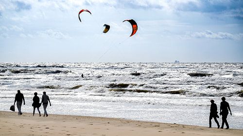 Kitesurfen Noordzee, Katwijk, Nederland.