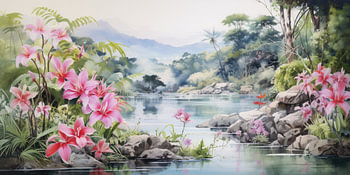 Sehr schöne Landschaft mit Wasser und Bergen