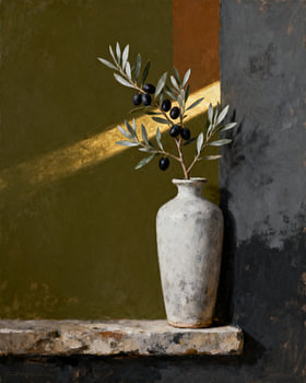 An olive branch in the evening sun
