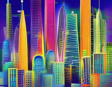 Een futuristisch kleurrijk stadsgezicht - 8 van Leo Luijten