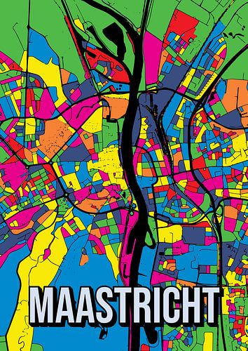 Maastricht: Kleurrijk stadsplan - Abstracte kunstposter voor aan de muur