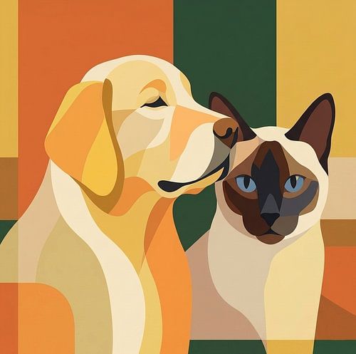 Japandi Pets: Gestileerde Labrador en Siamees in Aardetinten