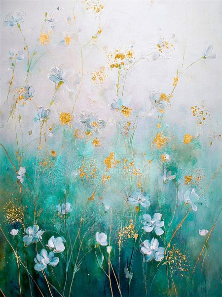 Sereen schilderij met Wilde bloemen in het gras van Studio Pieternel