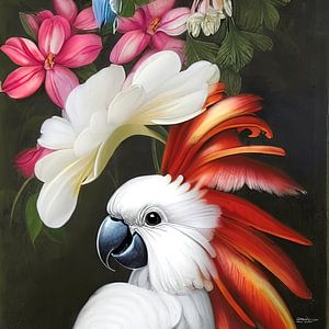 schöner Kakadu umgeben von Blumen von Gelissen Artworks