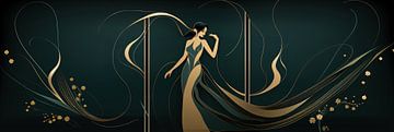 Art Deco Eleganter Gatsby: Asiatische Frau mit Blumen von Surreal Media