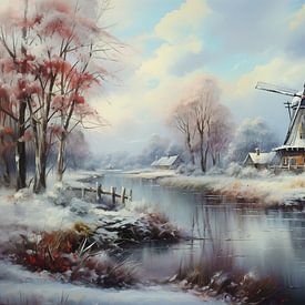 Winter landscape with windmill by Preet Lambon