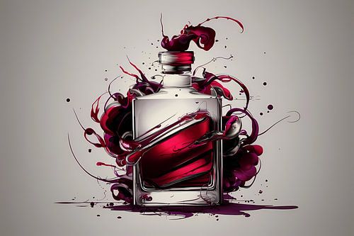 Parfumfles met dynamische kleurexplosie