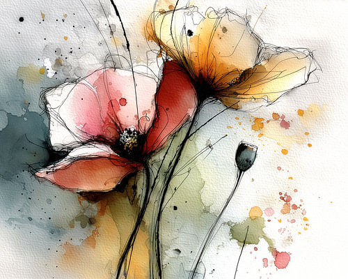 Delicate poppies in coral and gold