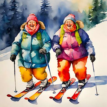 2 dames aan het skiën van De gezellige Dames