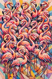 Flamingo groep abstract