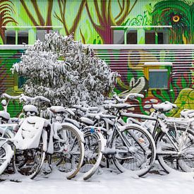 Schnee, Fahrräder und Straßenkunst, Lombok, Utrecht von Russcher Tekst & Beeld