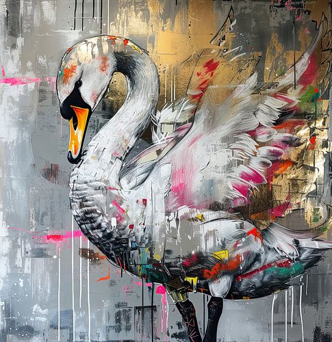 Peinture d'un cygne coloré