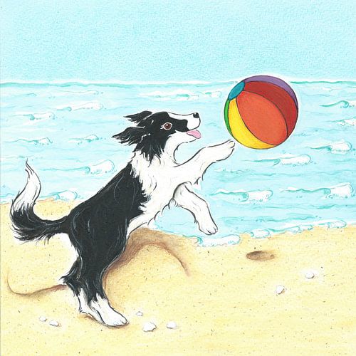 Sendie met strandbal aan zee