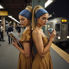Girls with pearls at station by Emiel de Lange