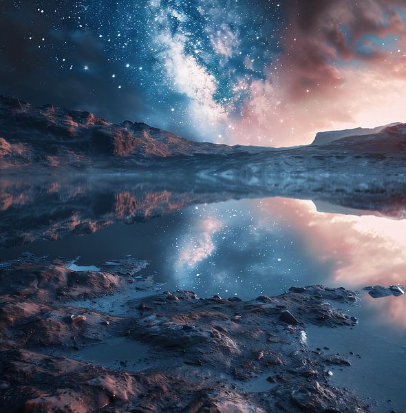 Melkweggloed over het meer van fernlichtsicht