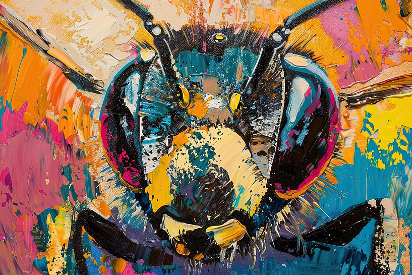 Flowers and bees modern by Wonderful Art