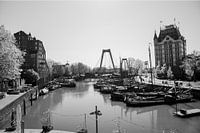 De oude haven van Rotterdam zwart/wit