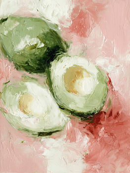Avocadohälften auf Rosa – Modernes Küchenbild