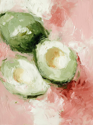 Avocadohälften auf Rosa – Modernes Küchenbild