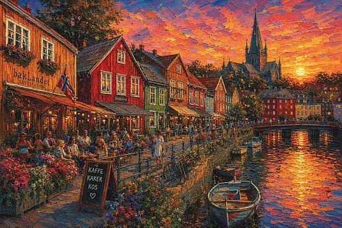 Trondheim in Noorwegen schilderij.