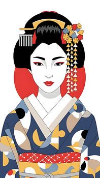 Elegant Japanese Geisha Portrait Illustration in Modern Style